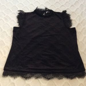 Gorgeous Black Velvet Top  with Lace trim !!Size M